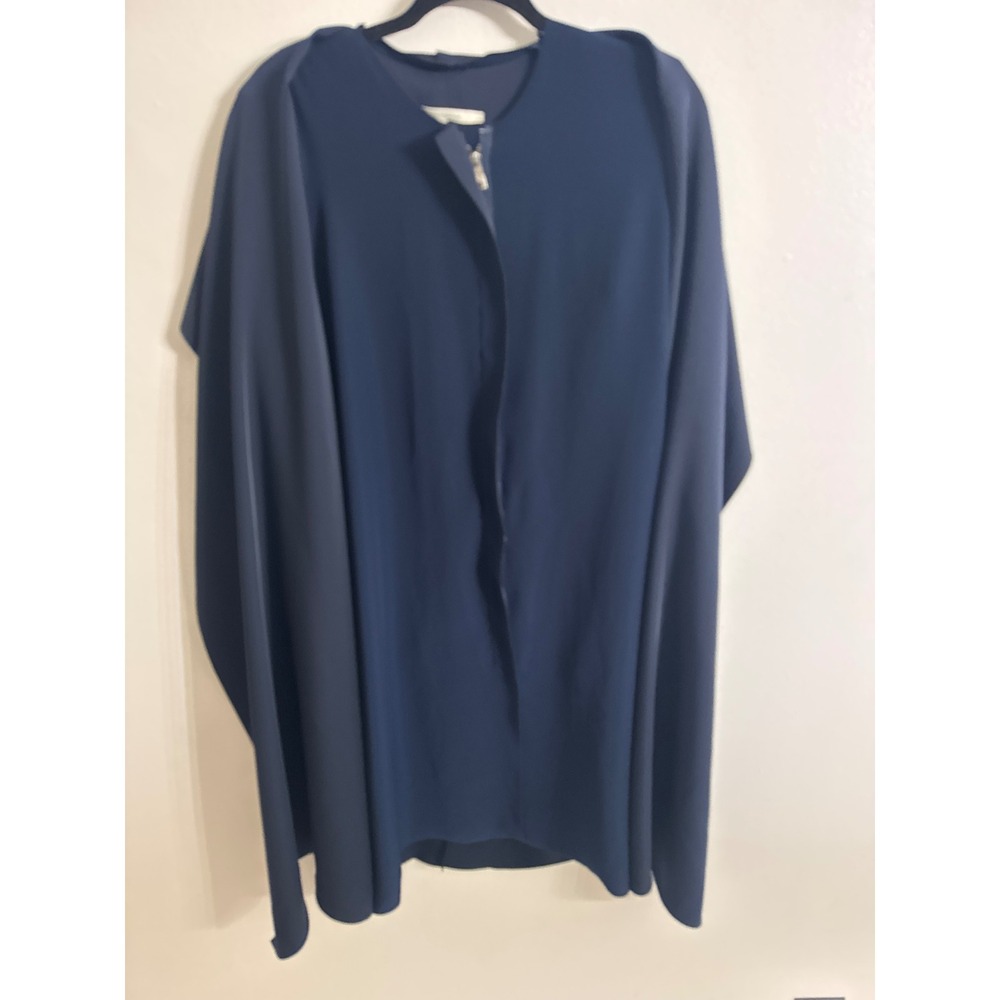 Uterque Cape Dress Navy Blue Back Longline Zip Front Size Medium Women's